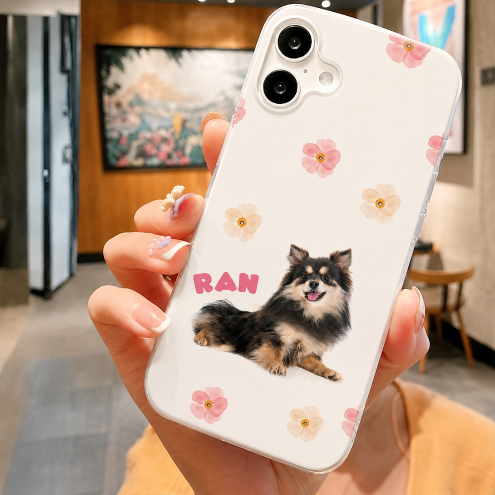 【写真+名入れ】写真入り フラワーデザイン iPhoneケース｜名入れ対応・名前カラー選択可