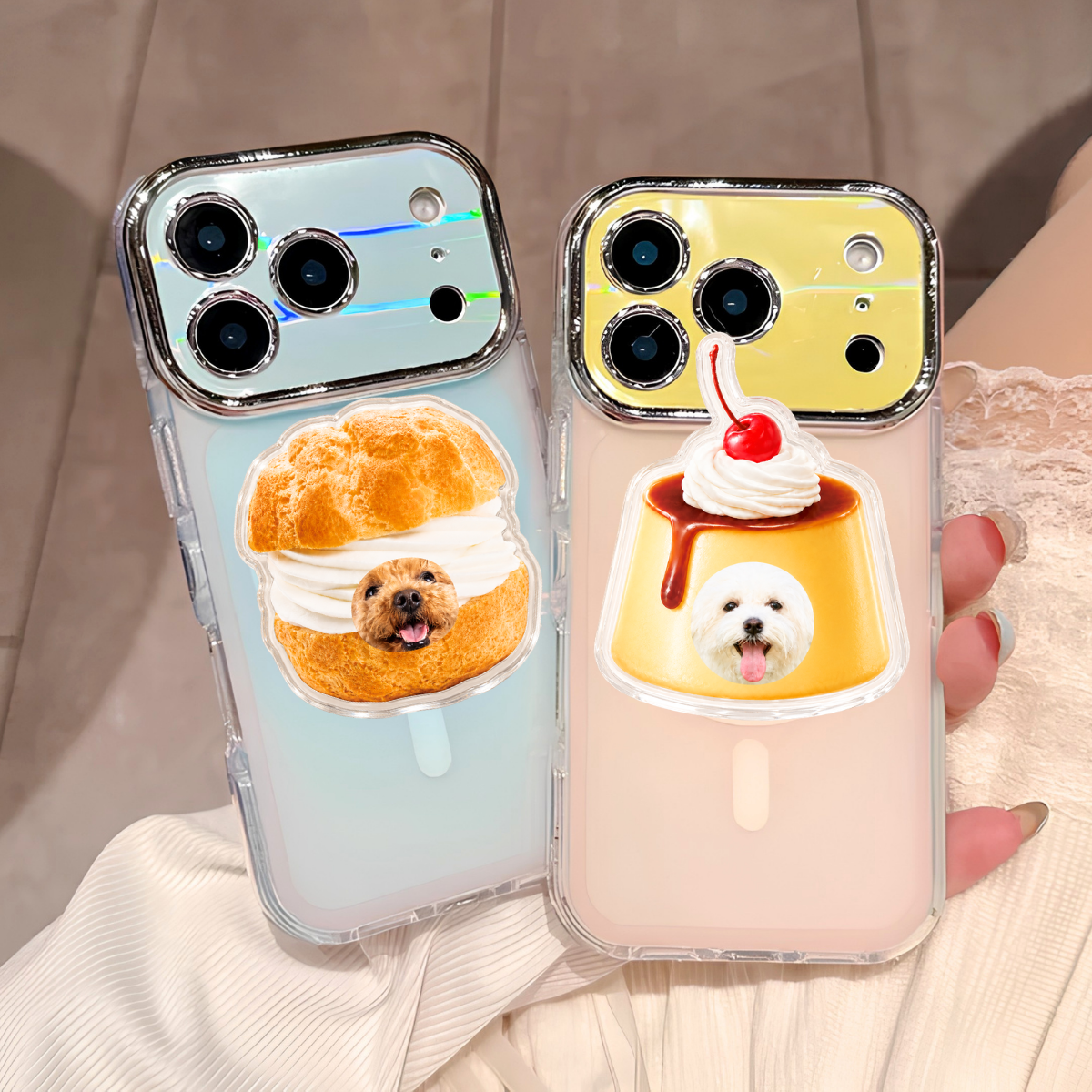 【写真】ペット写真で作る カフェスイーツ アクリル スマホグリップ｜オーダーメイド カスタム スマホアクセサリー