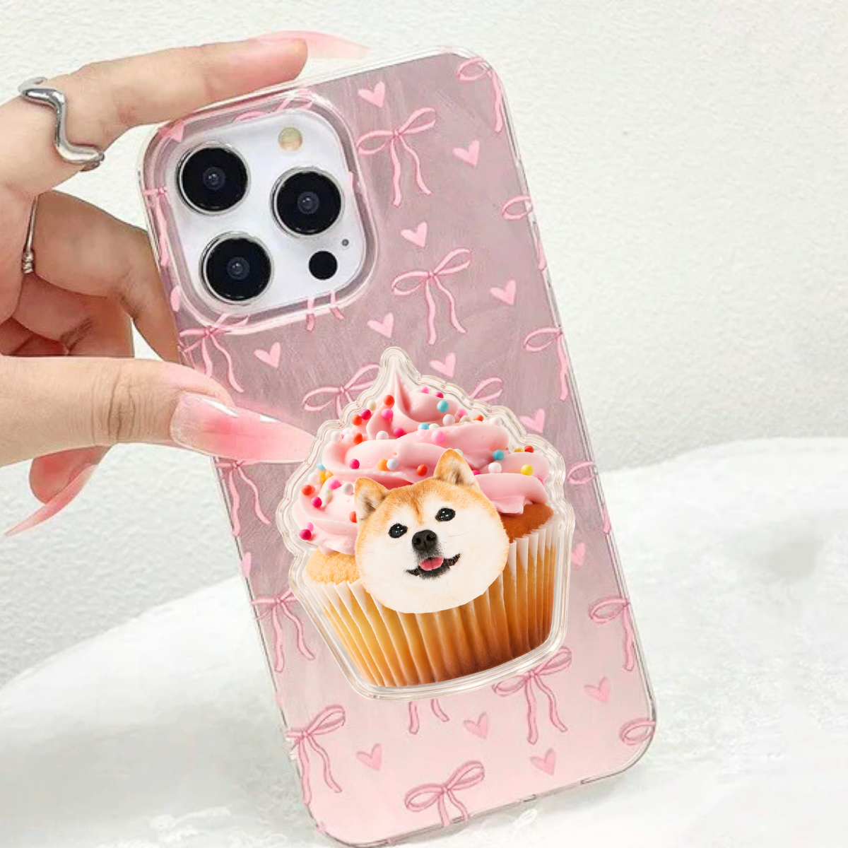 【写真】ペット写真で作る カフェスイーツ アクリル スマホグリップ｜オーダーメイド カスタム スマホアクセサリー